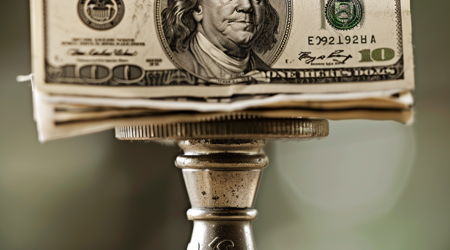 Dollar briefjes op een standaard.