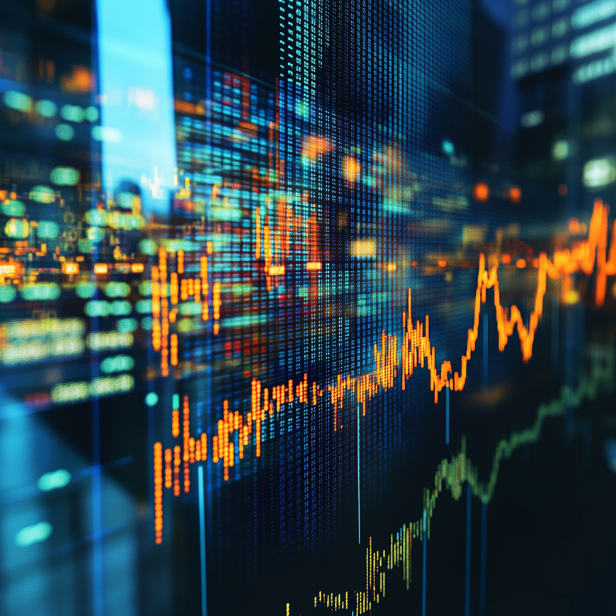 Een scherm met daarop een grafiek voor trading