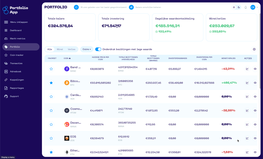 Een screenshot van de Portfolio App over het Portfolio.